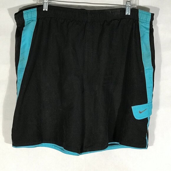 NIKE Sport Swim Trunks Black Teal Multicolor Athletic Shorts - Picture 2 of 9